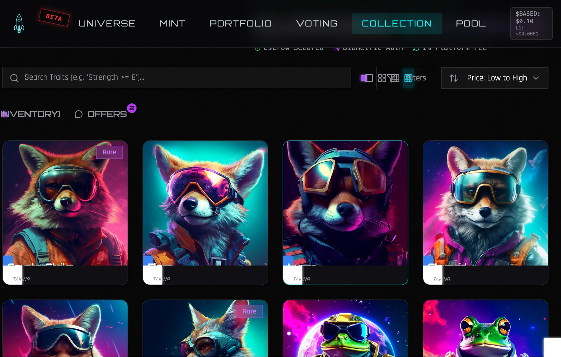 The Based Arcade interface at basedguardians.xyz