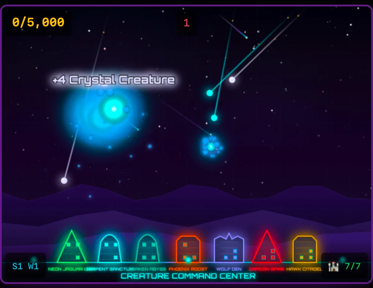 Creature Command gameplay — Creature Command Center defending lairs against incoming waves